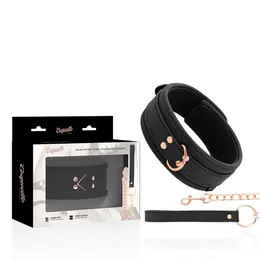 Coquette Chic Desire Vegan Kožna Ogrlica sa Metalnim Lancem, Crna