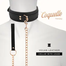 Coquette Chic Desire Vegan Kožna Ogrlica sa Metalnim Lancem, Crna