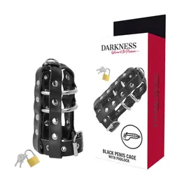 Darkness Vegan Kožni Sigurnosni Kavez Cudnosti sa Podesivim Prstenovima 12.5cm