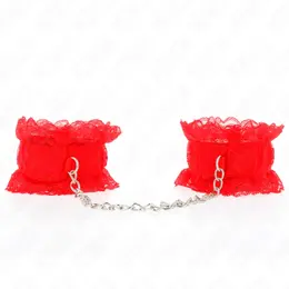 KINK Lace Elastic Wrist Restraints Red - Adjustable Soft Comfort Cuffs