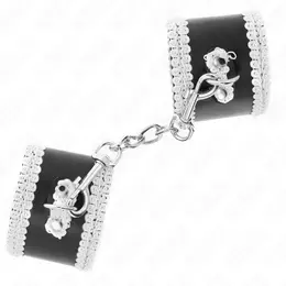 KINK Crne podesive lisice za ruke sa belom čipkom, 20-23 cm, elegantan dizajn