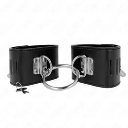 KINK Podesive lisice za ruke sa prstenom i katancem, crne, 16-23 cm