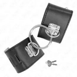 KINK Podesive lisice za ruke sa prstenom i katancem, crne, 16-23 cm