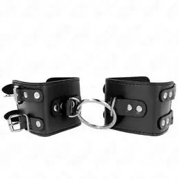 KINK Podesive lisice za ruke sa prstenom i zakovicama, crne, 17-22 x 6.5 cm