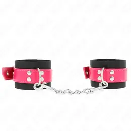 KINK Najlonske lisice za ruke, crne sa veštačkom kožom boje maline, podesive, 19-29 cm