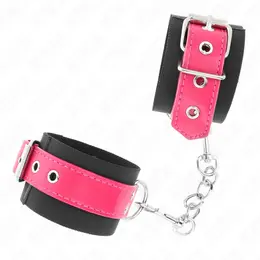 KINK Najlonske lisice za ruke, crne sa veštačkom kožom boje maline, podesive, 19-29 cm
