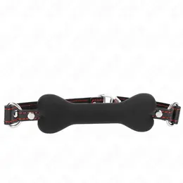 KINK Black Bone Silicone Gag 12 cm - Adjustable Vegan Leather Strap