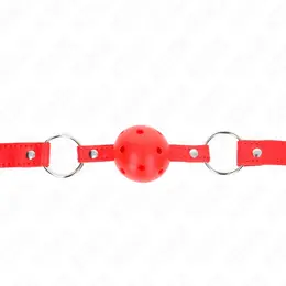 KINK Prozračni Kuglasti Gag 4 cm Crveni - Podesiva Veganska Kožna Traka 42-58 cm