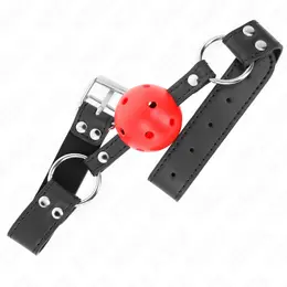 KINK Podesivi Prozračni Kuglasti Gag 4cm, Kožna Traka, Crna, 42-58cm
