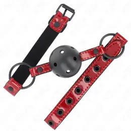 KINK Sjajni Kožni Kuglasti Gag 4.5cm - Podesiva Veganska Traka, Crna