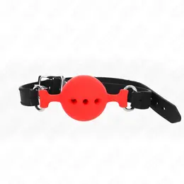 KINK Silikonski Ball Gag Crveni M - Podesivi kaiš 35-51 cm, Lopta 4.5 cm