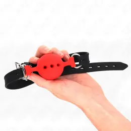 KINK Silikonski Ball Gag Crveni M - Podesivi kaiš 35-51 cm, Lopta 4.5 cm
