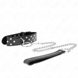 KINK Ring Rivet Podesiva kožna ogrlica 65 cm Crna 36-50 cm