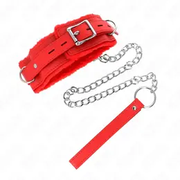KINK Ogrlica sa povodcem Crvena 36-42 cm - Podesiva koža, povodac 65 cm