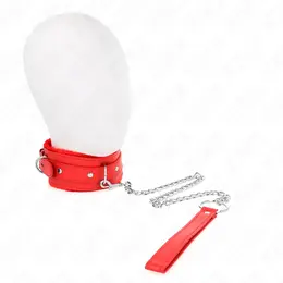 KINK Ogrlica sa povodcem Crvena 36-42 cm - Podesiva koža, povodac 65 cm