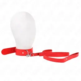 KINK Crvena podesiva ogrlica sa povodcem 116cm - Veganska koža, 32-50cm