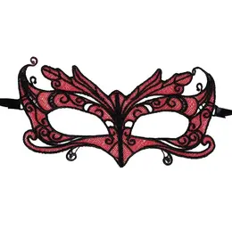 Queen Lingerie Lace Mask - Black Lace with Red Accents, One Size
