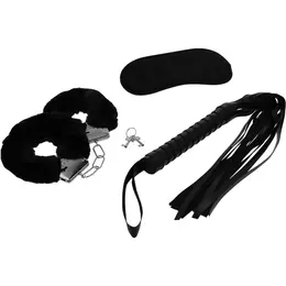 INTENSE FETISH Set with Handcuffs, Blindfold & Flogger - Vegan Leather