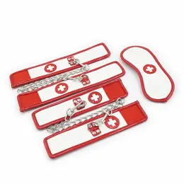 OHMAMA Fetish Mini Set 3-dela Medicinska sestra - Lisice i maska set, PVC, Bela/Crvena
