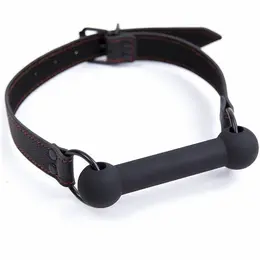 OHMAMA Bone-Shaped Gag with Adjustable PU Strap, Black, Body-Safe