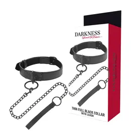 Darkness Podesiva crna ogrlica od neoprena i polukože sa metalnim lancem