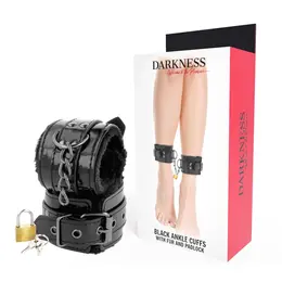 Darkness Podesive crne kožne lisice sa katancom - Univerzalna veličina