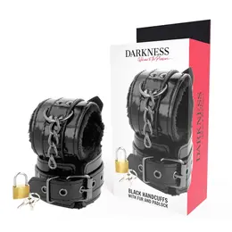 Darkness Podesive crne kožne lisice sa katancom Premium dizajn