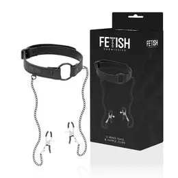 Fetish Submissive Veganski kožni ring gag sa podesivim stezaljkama za bradavice