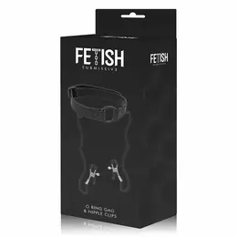 Fetish Submissive Veganski kožni ring gag sa podesivim stezaljkama za bradavice