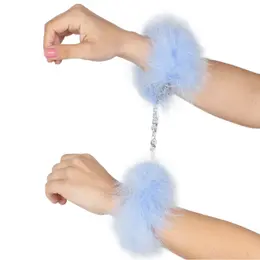 Secret Play Blue Light Marabou Handcuffs Pink - Soft Feather Trim, Adjustable