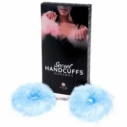 Secret Play Blue Light Marabou Handcuffs Pink - Soft Feather Trim, Adjustable