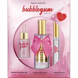 Bijoux Indiscrets Bubblegum Play Kit - Mirisno Ulje za Masažu i Set Sjaja za Usne
