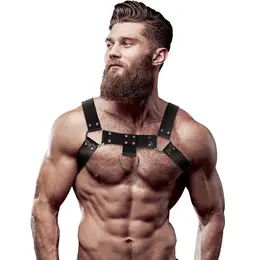 Fetish Submissive Attitude muški podesivi grudni pojas od eko kože crni