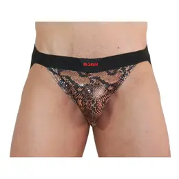 BURN Jock Snake Black XL - Prozračan mrežasti atletski jockstrap