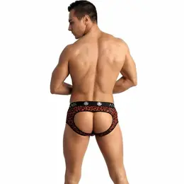 Anais Men TRIBAL Jock Bikini M - Red Microfiber, Open Back, Animal Print