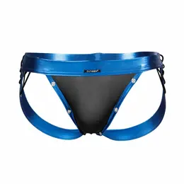 Cut4Men Jockstrap Desire Blue Leatherette XL - Athletic Support Underwear