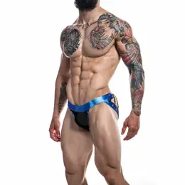 Cut4Men Jockstrap Desire Blue Leatherette XL - Athletic Support Underwear