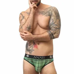 Anais Men Magic Slip L - Green & Black Checkered Lycra Briefs