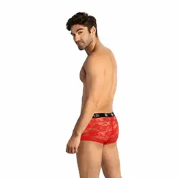 ANAIS MEN Brave Boxer L Red Floral Lace, Sporty Fit, Extended Leg