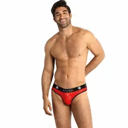 ANAIS MEN BRAVE Red Lace Briefs L - Floral Design, Wide Band