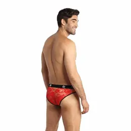 ANAIS MEN Brave Slip M - Red Floral Lace Briefs, Comfortable Fit