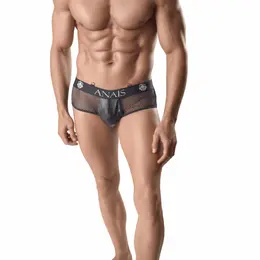 ANAIS MEN ARES Jock Bikini Black M - Net & Leather Finish, Exposed Back