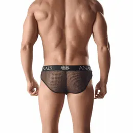 ANAIS Men ARES Slip 3XL - Crna mrežasta i kožna look gaćica, udoban kroj