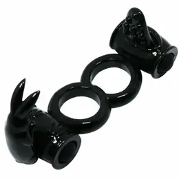 Baile Sweet Ring Double Rabbit Dvostruki Vibrirajući Silikonski Prsten Crni