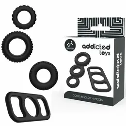 Addicted Toys Silikonski Prsten Set 4 Veličine Fleksibilni Bezbedni za Telo Crni
