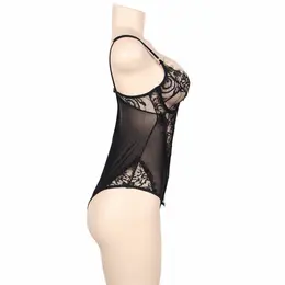 Subblime Queen Plus Black Floral Lace & Fringe Teddy - Elegant Lingerie
