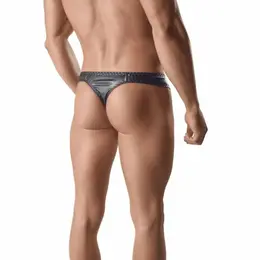 ANAIS MEN ARES II Black Leather-Effect Thong, Size M, Premium Comfort