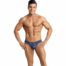 ANAIS MEN Naval String M - Navy Blue Tulle Thong with Satin Stripes