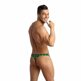 ANAIS MEN Magic String S - Green & Black Checkered Lycra Briefs
