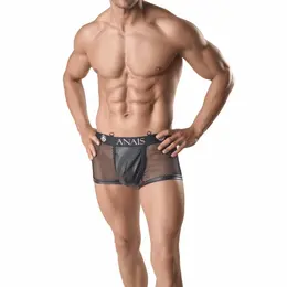 ANAIS MEN ARES Boxer Briefs M - Black Mesh & Leather Finish
